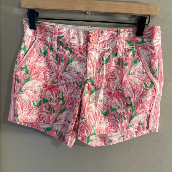 Lilly Pulitzer Pink and Green Bermuda Shorts Vibrant Tropical Print - Picture 1 of 9